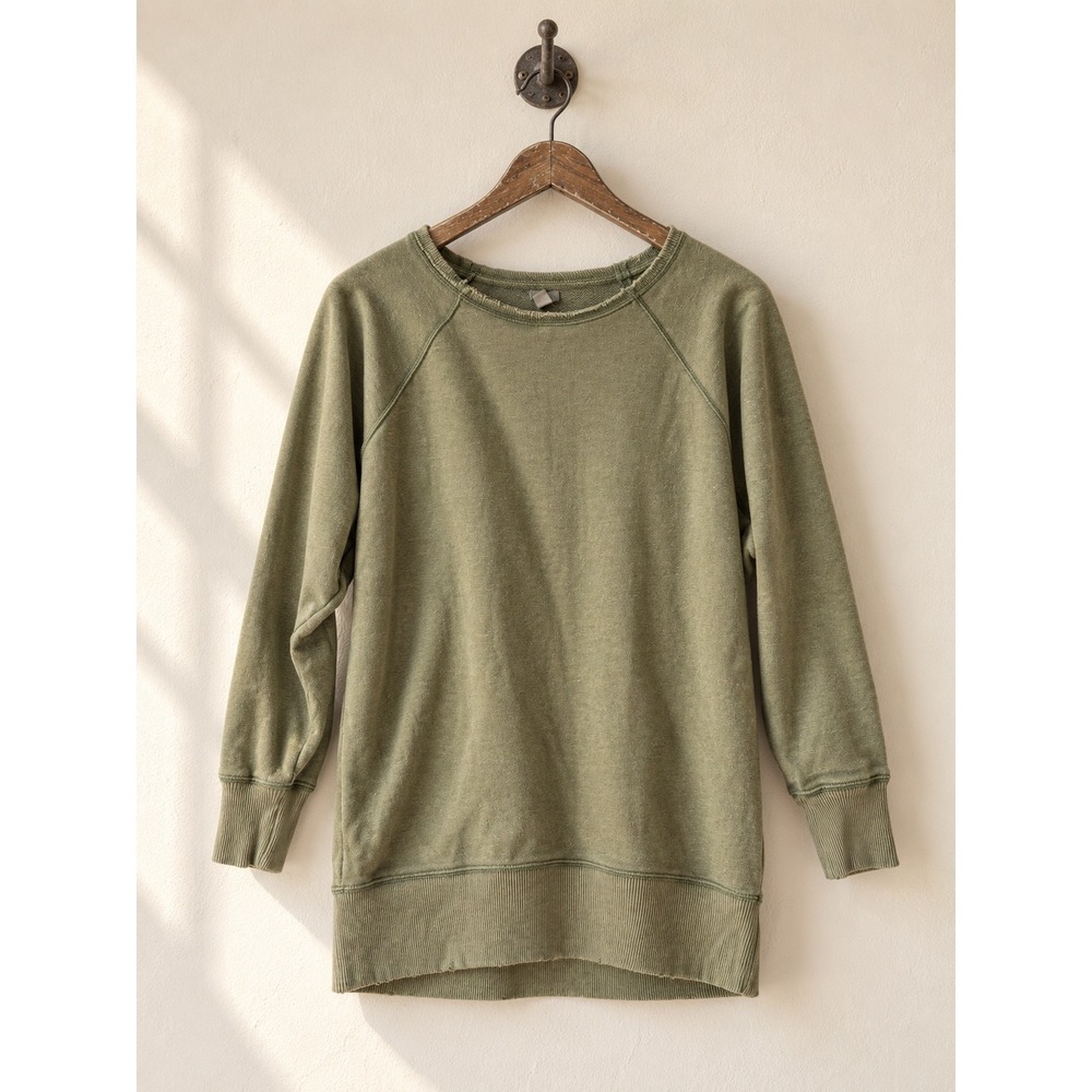 Aerie Sweatshirt Raglan Raw Edge Olive Green XS